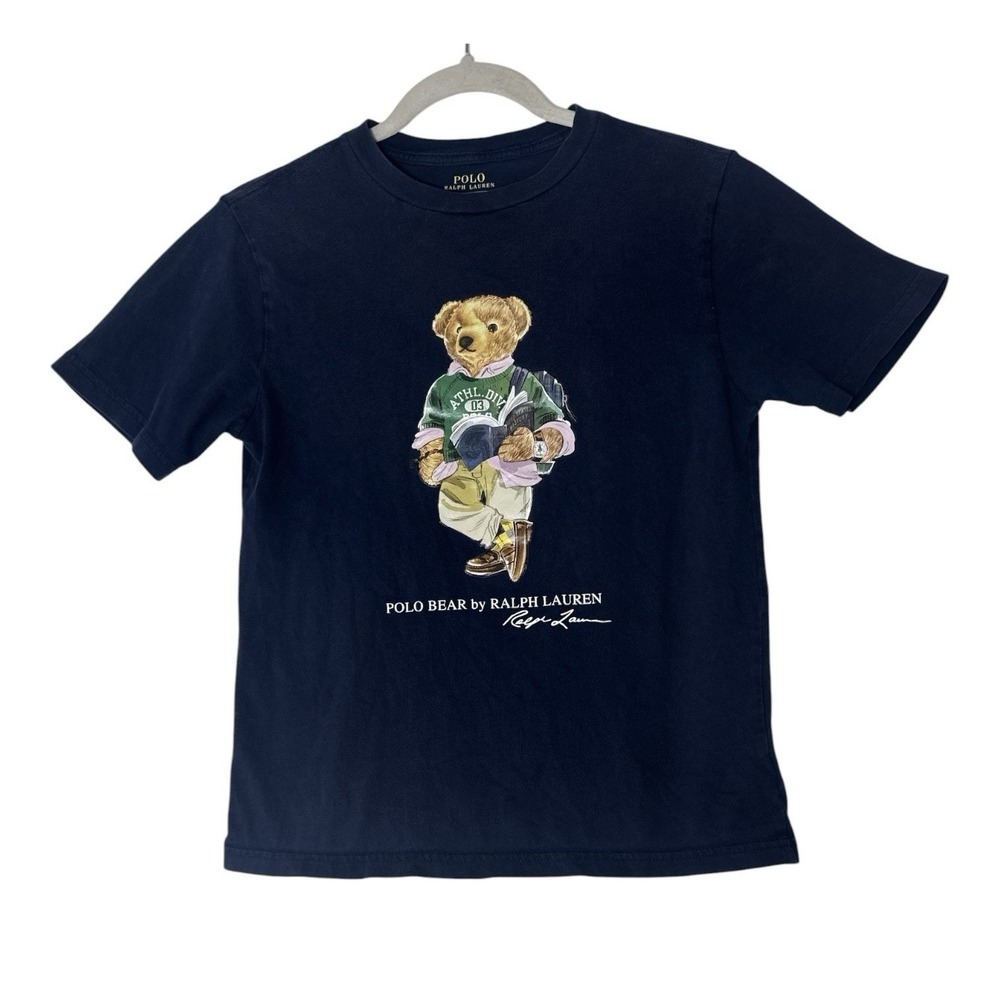 POLO RALPH LAUREN Navy Polo Bear T-Shirt Boys Size 10-12 Medium Short Sleeve